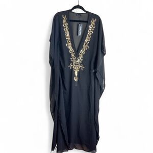 Boohoo NWT Embellished Maxi Beach Kaftan - Black Small Glam Resort Whimsygoth
